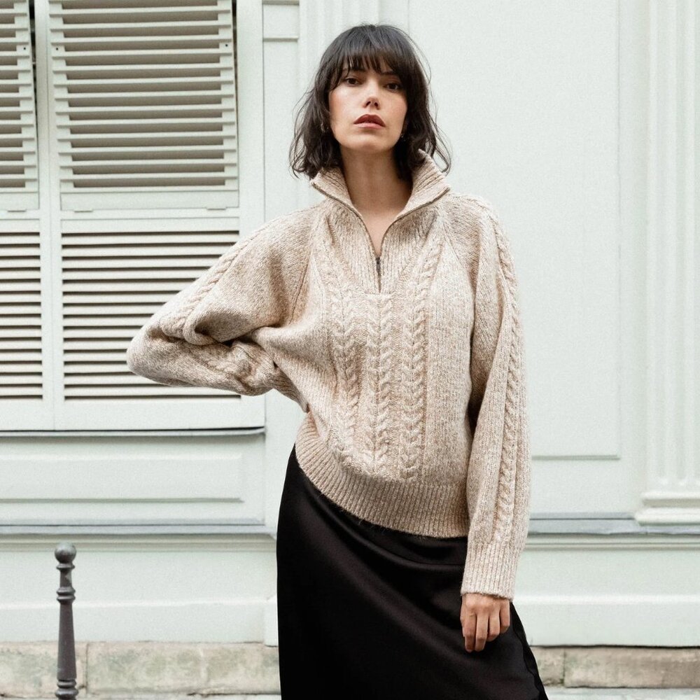 Darling Trusty Cable Knit Sweater in Desert Sand